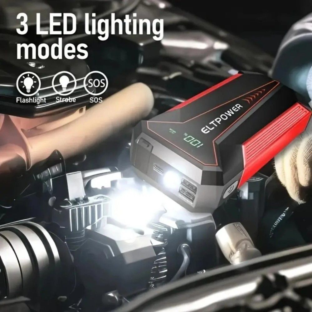 20000mAh Car Battery Jump Starter with Dual USB Quick Charge and LED Light Red - Discount Msrp