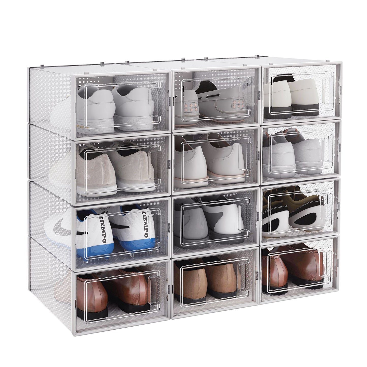 Set of 12 Stackable Clear Plastic Transparent Shoe Storage Box in Home - Discount Msrp