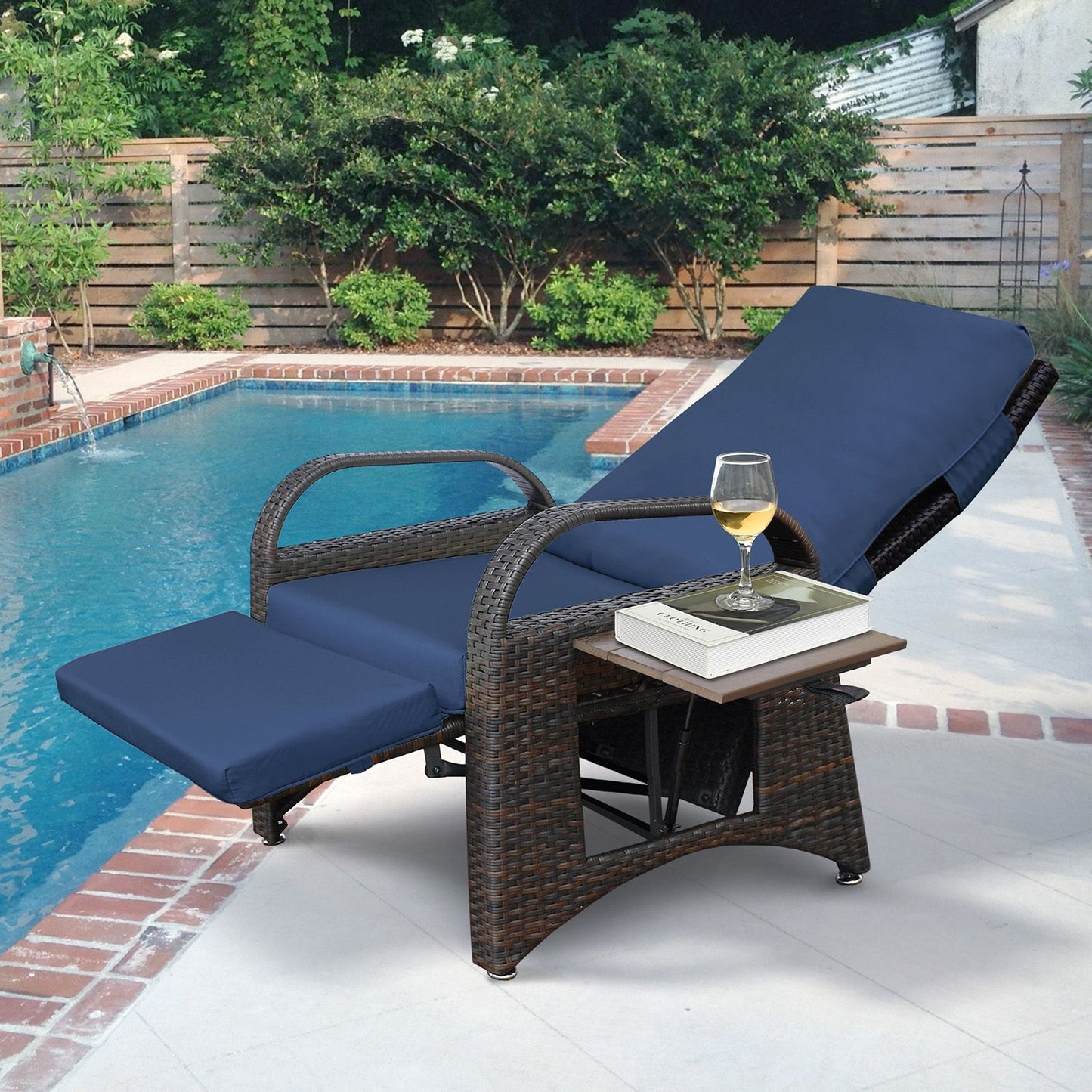 Outdoor Adjustable Wicker Recliner with Flip Table - Discount Msrp