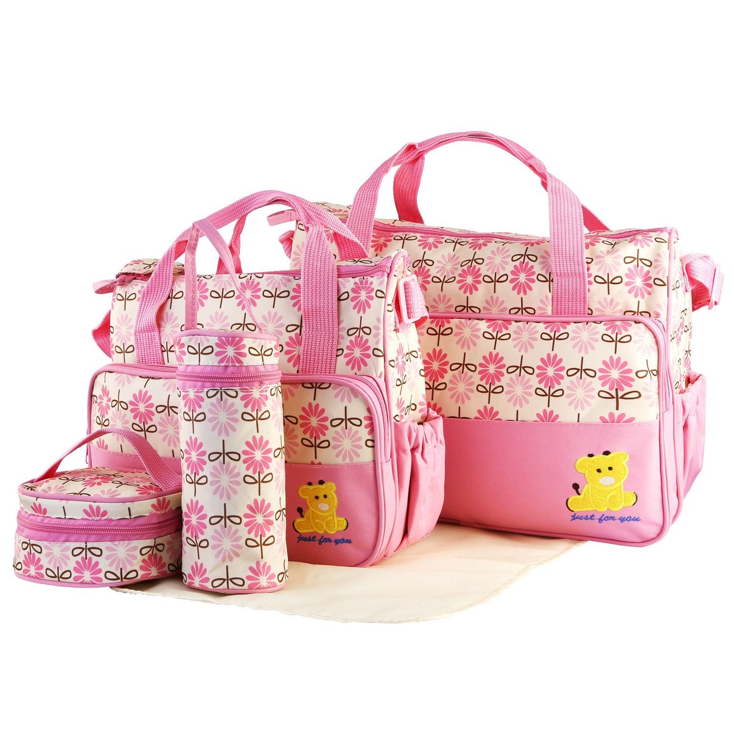 5PCS Baby Nappy Diaper Bags Set Mummy Diaper Shoulder Bags w/ Nappy Changing Pad Insulated Pockets Travel Tote Bags - Discount Msrp