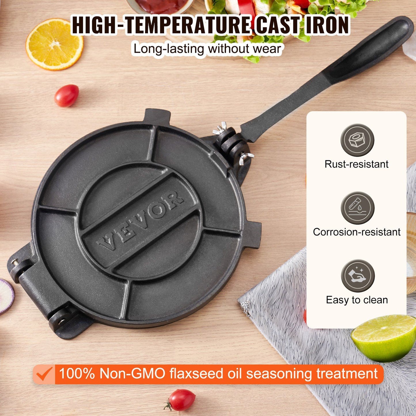 VEVOR Tortilla Press, 10 Inch Tortilla and Roti Maker, Cast Iron Heavy Duty Tortilladora Press, Pre-Seasoned Pataconera Maker with 100 Pcs Parchment Paper, Dough Maker for Flour Tortilla, Tawa, Silver - Discount Msrp