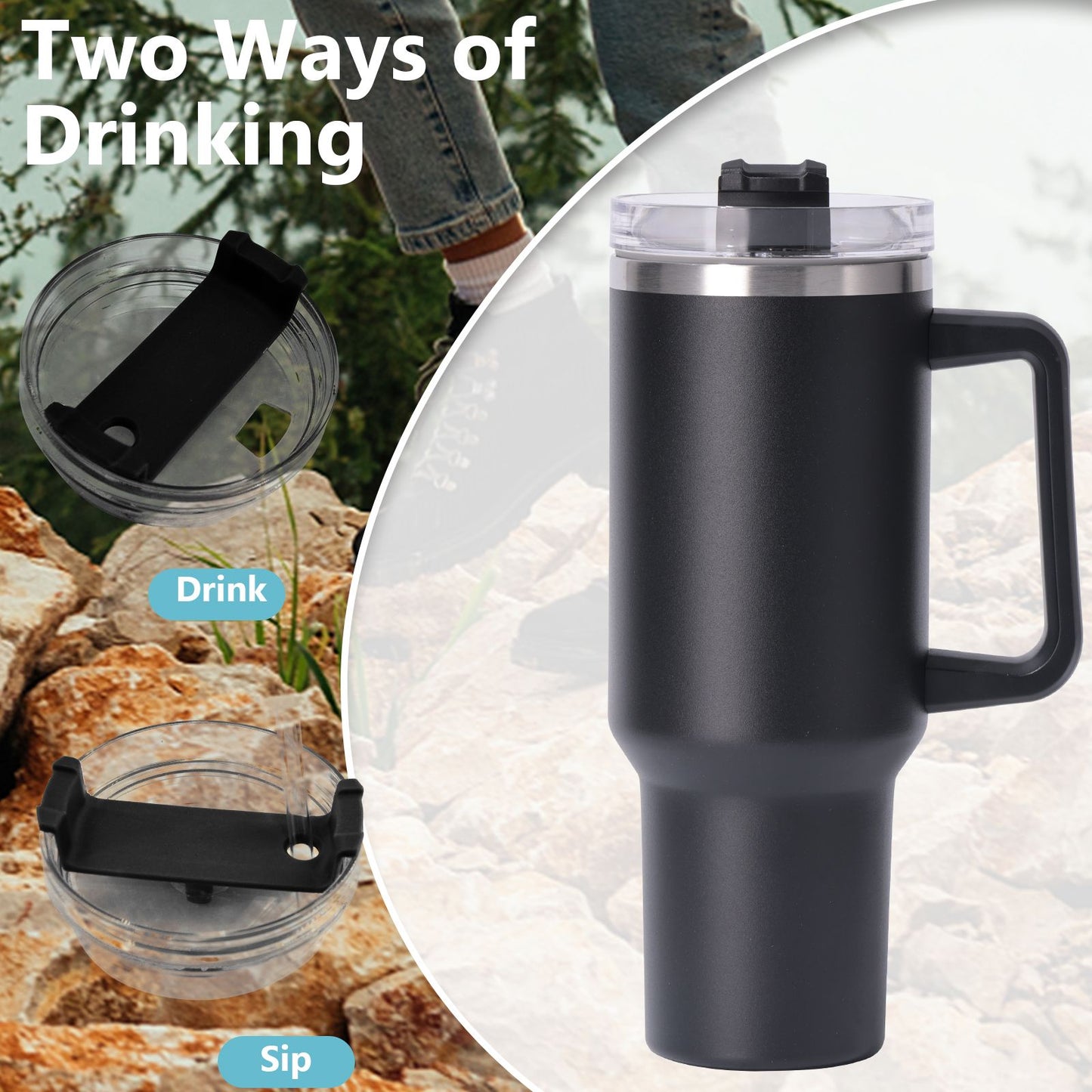 40oz large capacity tumbler With Handle And Straw Lid, Insulated Reusable Stainless Steel Water Bottles Travel Mug Coffee Cup car cup water cup For Men Women Outdoor Camping Driving, gift - Discount Msrp