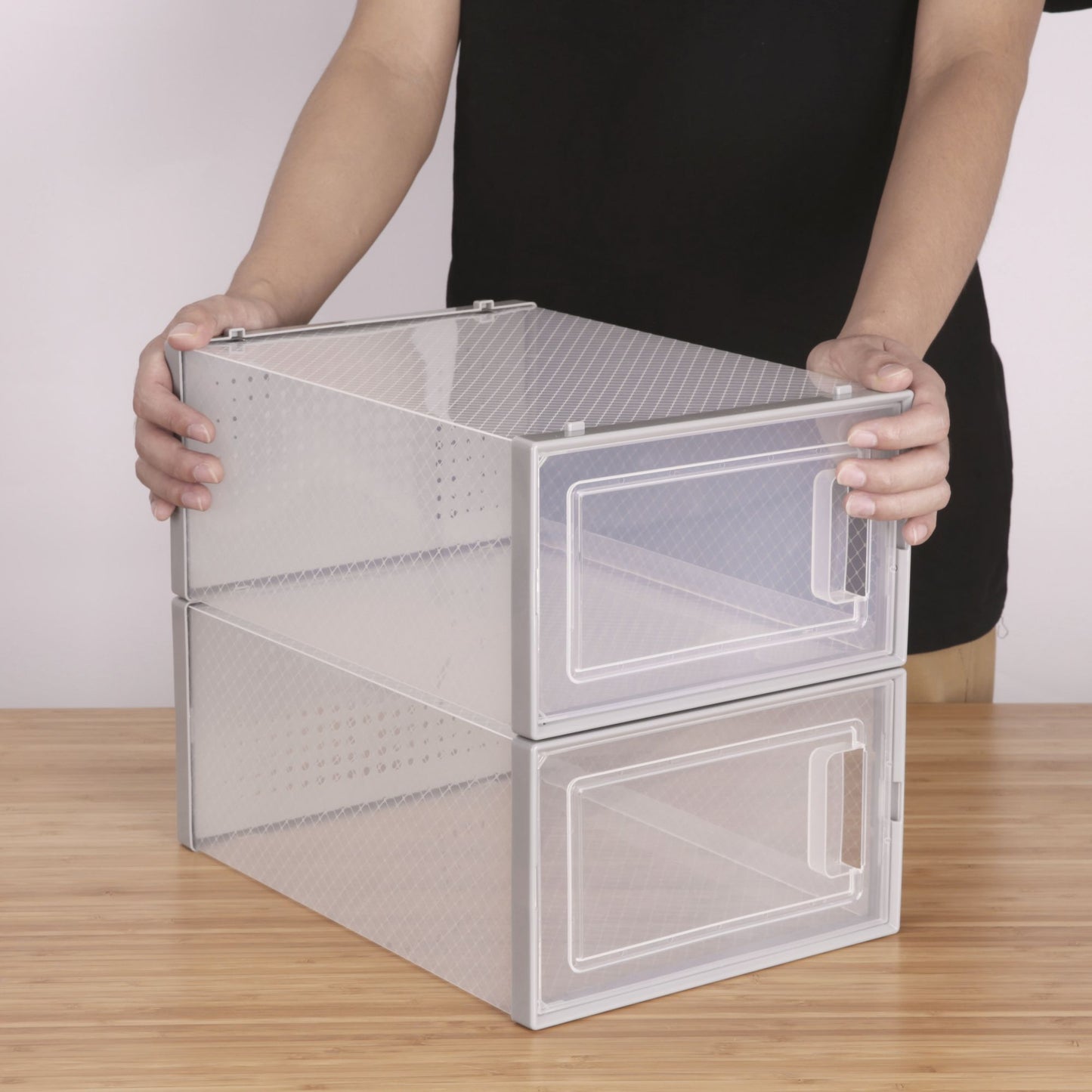 Set of 12 Stackable Clear Plastic Transparent Shoe Storage Box in Home - Discount Msrp