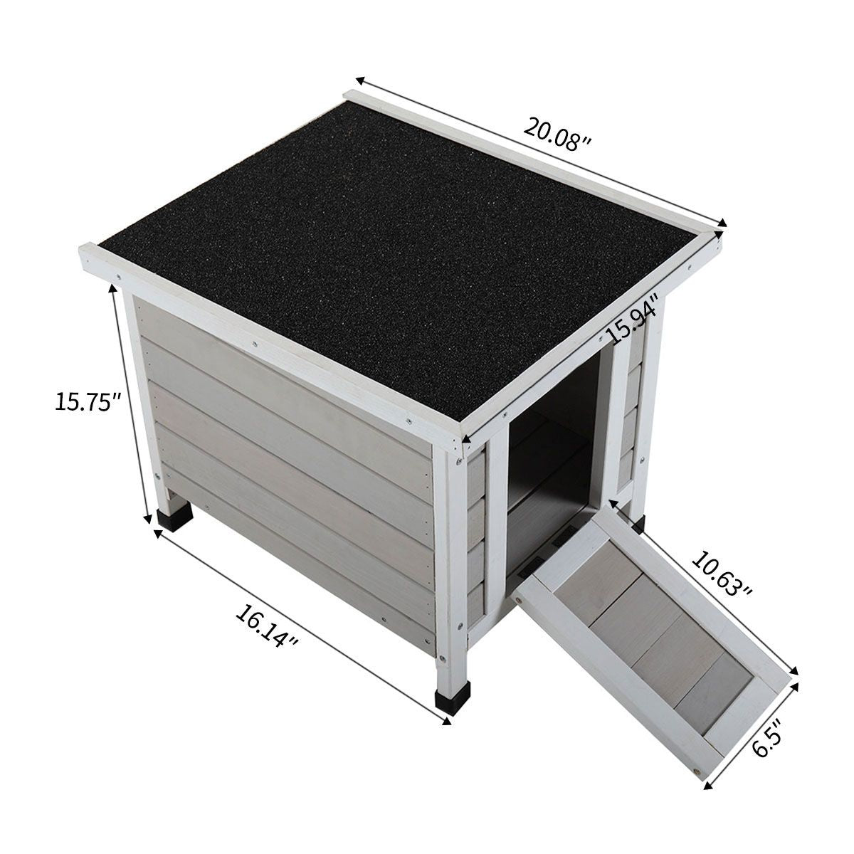 Modern Wooden Rabbit Cat Dog Hutch, Indoor/Outdoor Retreat House with Openable Roof for Small Pets, Weatherproof, Gray - Discount Msrp