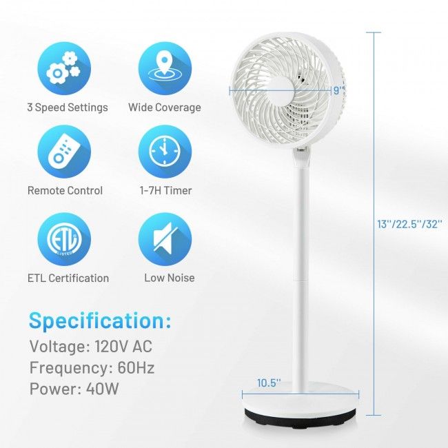 9 Inch Portable Oscillating Pedestal Floor Fan with Adjustable Heights and Speeds - Discount Msrp