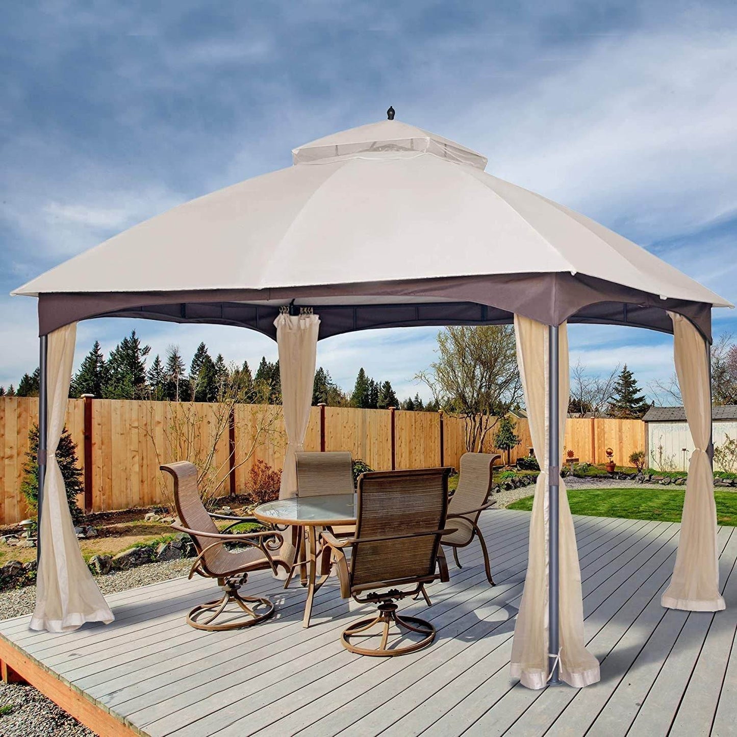 10*12 FT Softtop Metal Gazebo with Mosquito Net&Sunshade Curtains,Sturdy Heavy Duty Double Roof Canopy,Galvanized Steel Design Outdoor Tent,Suitable for Gardens,Patio,Backyard - Discount Msrp