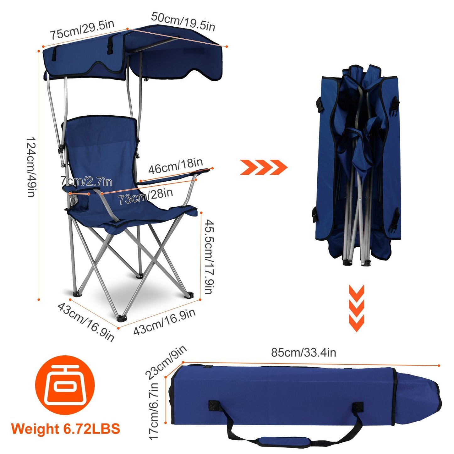 Foldable Beach Canopy Chair Sun Protection Camping Lawn Canopy Chair 330LBS Load Folding Seat - Discount Msrp