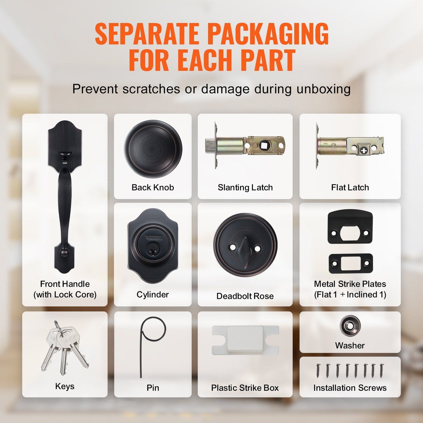 VEVOR Front Door Handle and Deadbolt Set, Antique Copper Front Door Lock Set with Interior Knob, Adjustable Hole Spacing Single Cylinder Handleset, for Right and Left Handed Entrance and Front Door - Discount Msrp