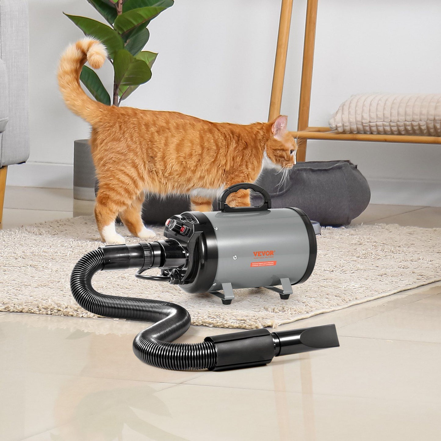 VEVOR Dog Dryer, 2800W/4.3HP Dog Blow Dryer, Pet Grooming Dryer with Adjustable Speed and Temperature Control, Pet Hair Dryer with 4 Nozzles and Extendable Hose, Grey and Black - Discount Msrp