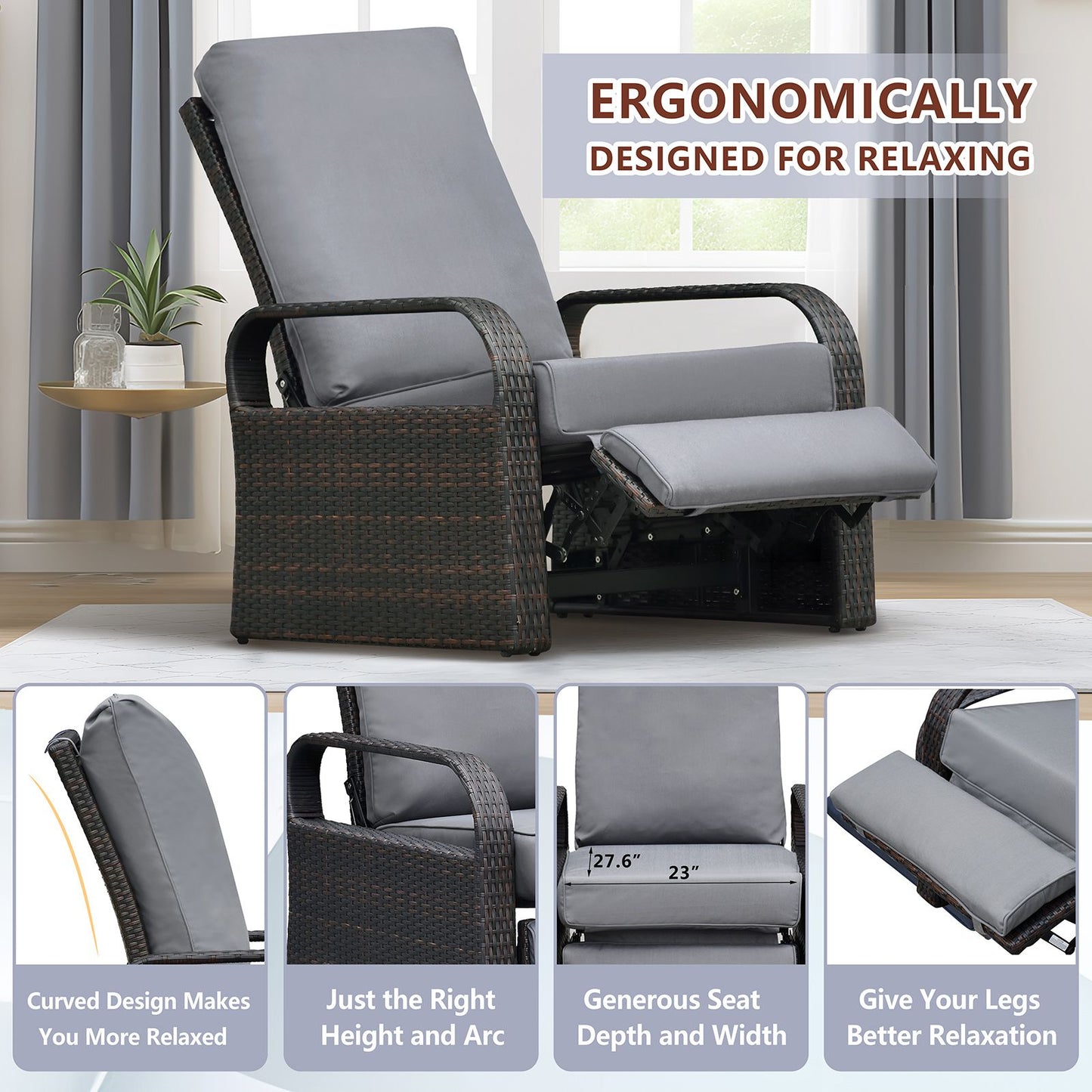 Outdoor Recliner Chair; Automatic Adjustable Wicker Lounge Recliner Chair with 5.12'' Thicken Cushion - Discount Msrp