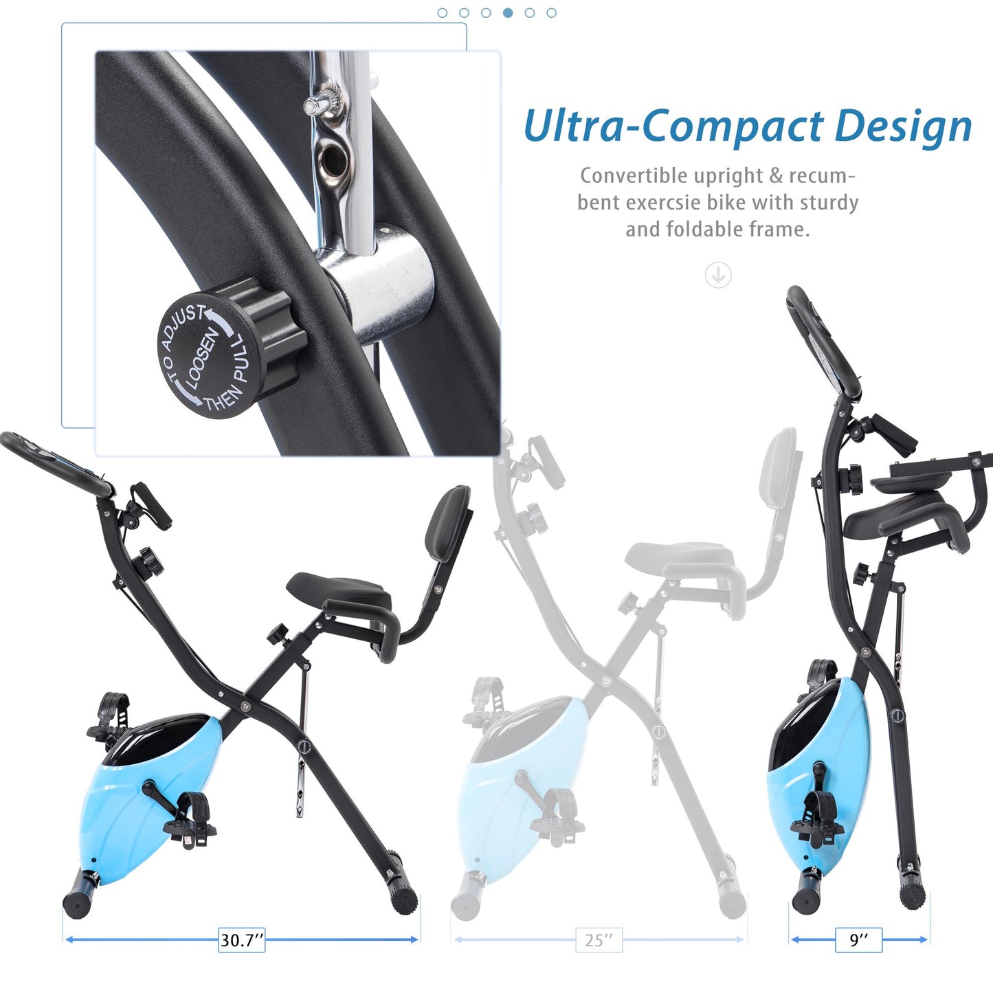 Folding Exercise Bike, Fitness Upright and Recumbent X-Bike with 16-Level Adjustable Resistance, Arm Bands and Backrest - Discount Msrp