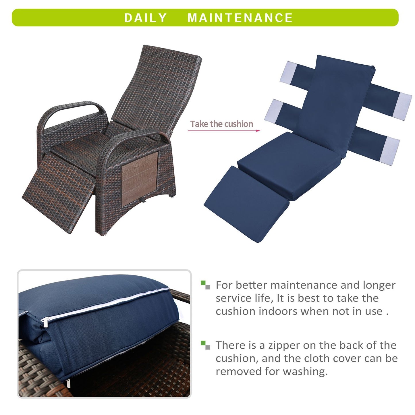 Outdoor Adjustable Wicker Recliner with Flip Table - Discount Msrp