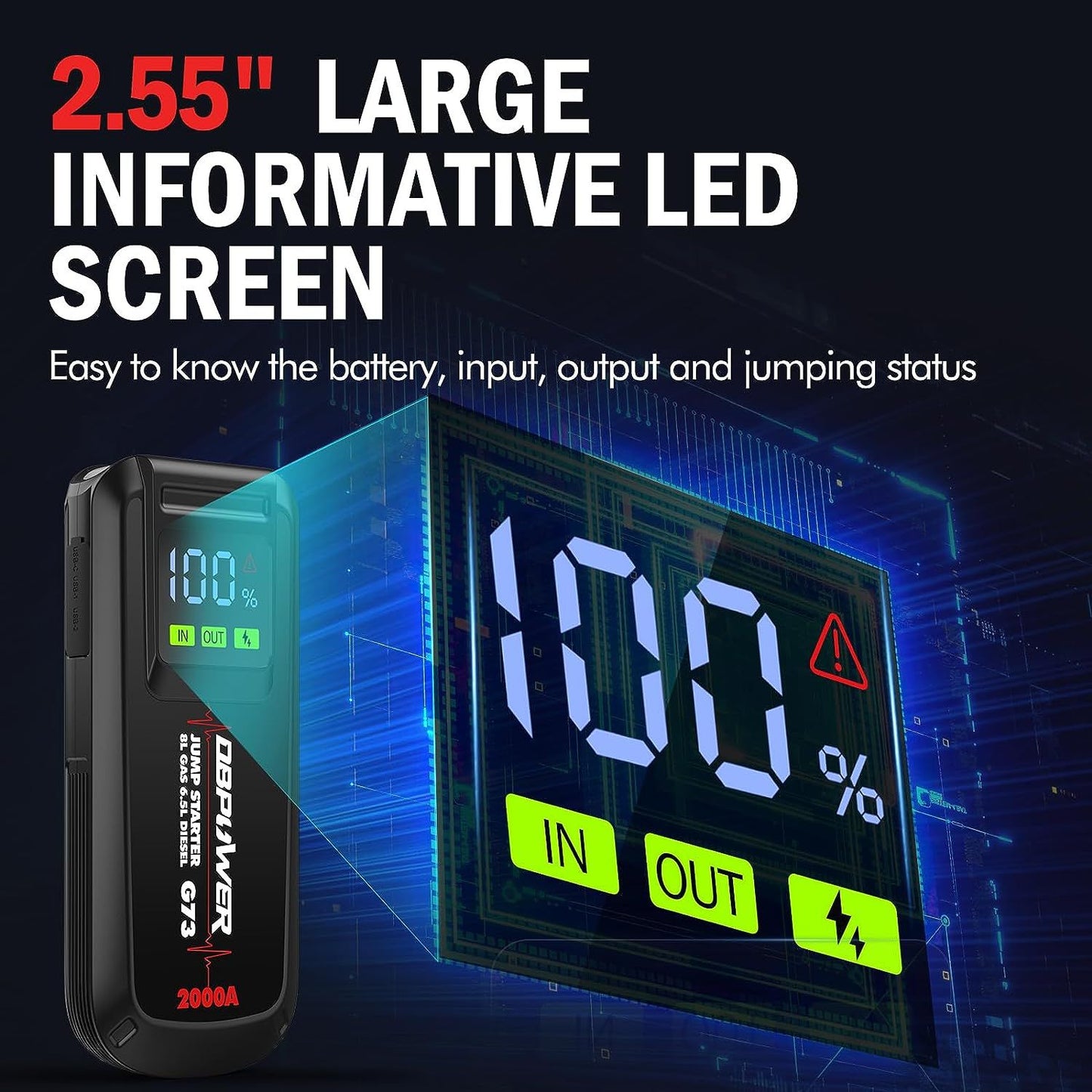 DBPOWER Jump Starter 2000A Peak Portable Car Jump Starter for Up to 8.0L Gas and 6.5L Diesel Engines, 12V Lithium Battery Booster Pack with 2.5" LCD Display, Smart Jumper Cables and LED Light - Discount Msrp