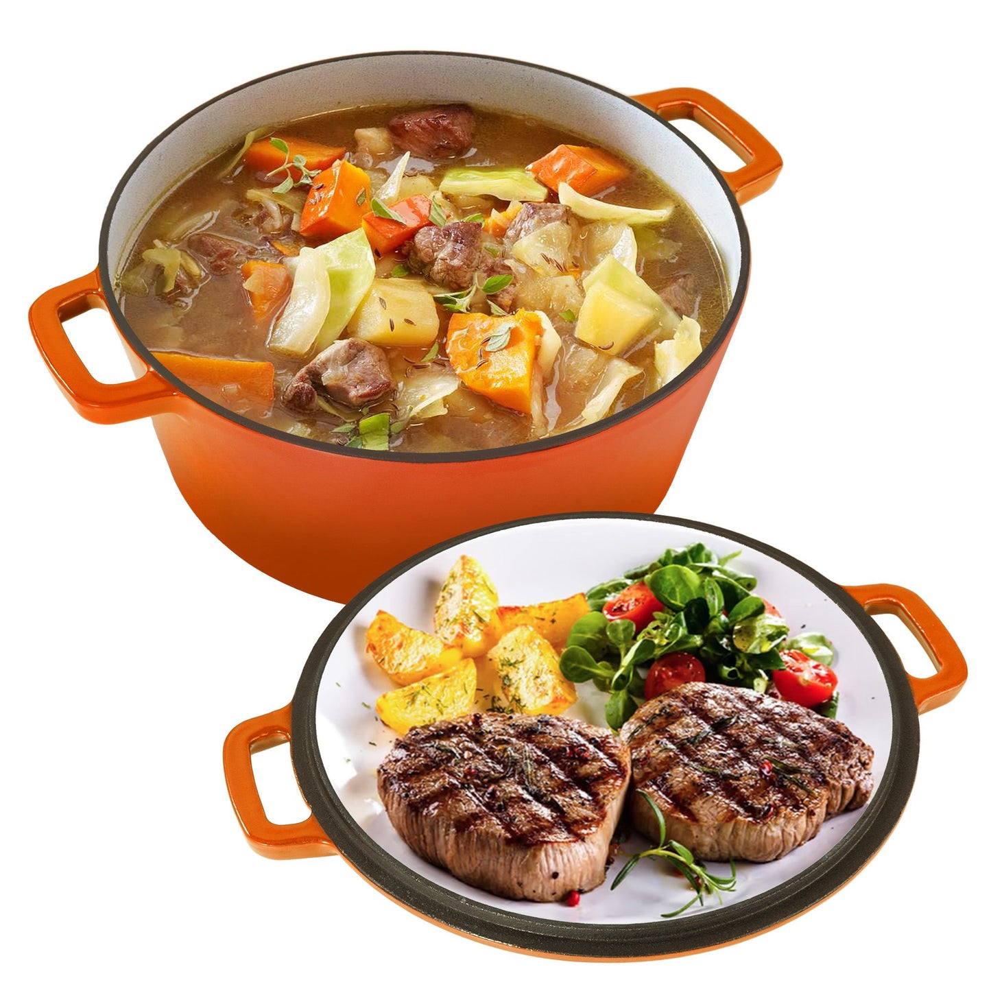Enameled Cast Iron Dutch Oven with Serving Lid + ENCLOSED THERMAL CIRCLE Design - Discount Msrp