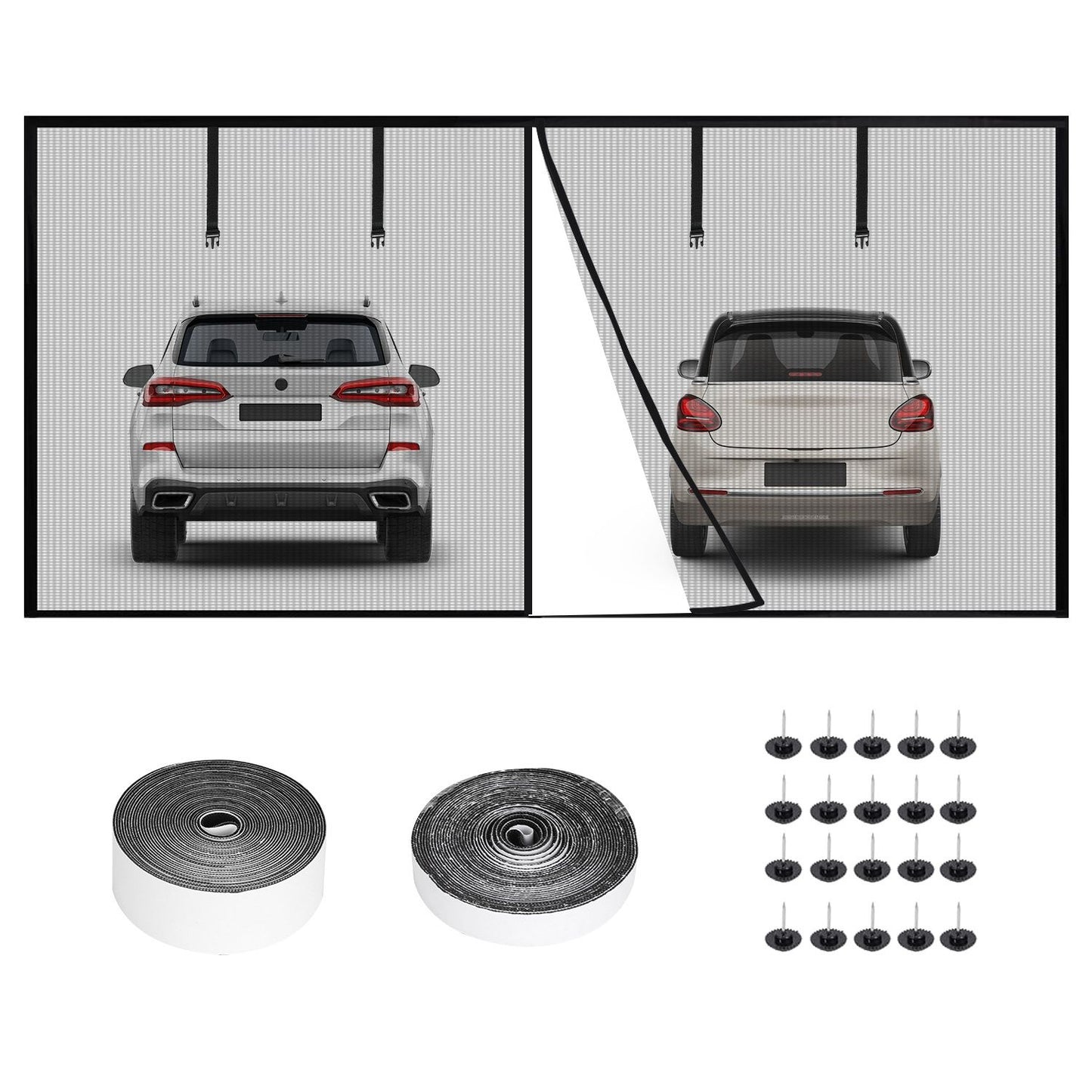 Magnetic Garage Door Screen Single-Car Garage Screen Mesh Fiberglass Garage Net with Magnetic Closure 4 Buckle Straps for One Cars - Discount Msrp