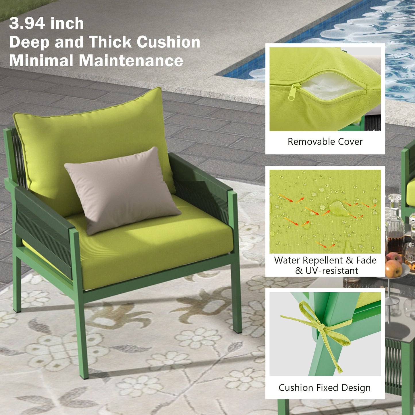 4-Piece Rope Patio Furniture Set, Outdoor Furniture with Tempered Glass Table, Patio Conversation Set Deep Seating with Thick Cushion for Backyard Porch Balcony - Discount Msrp