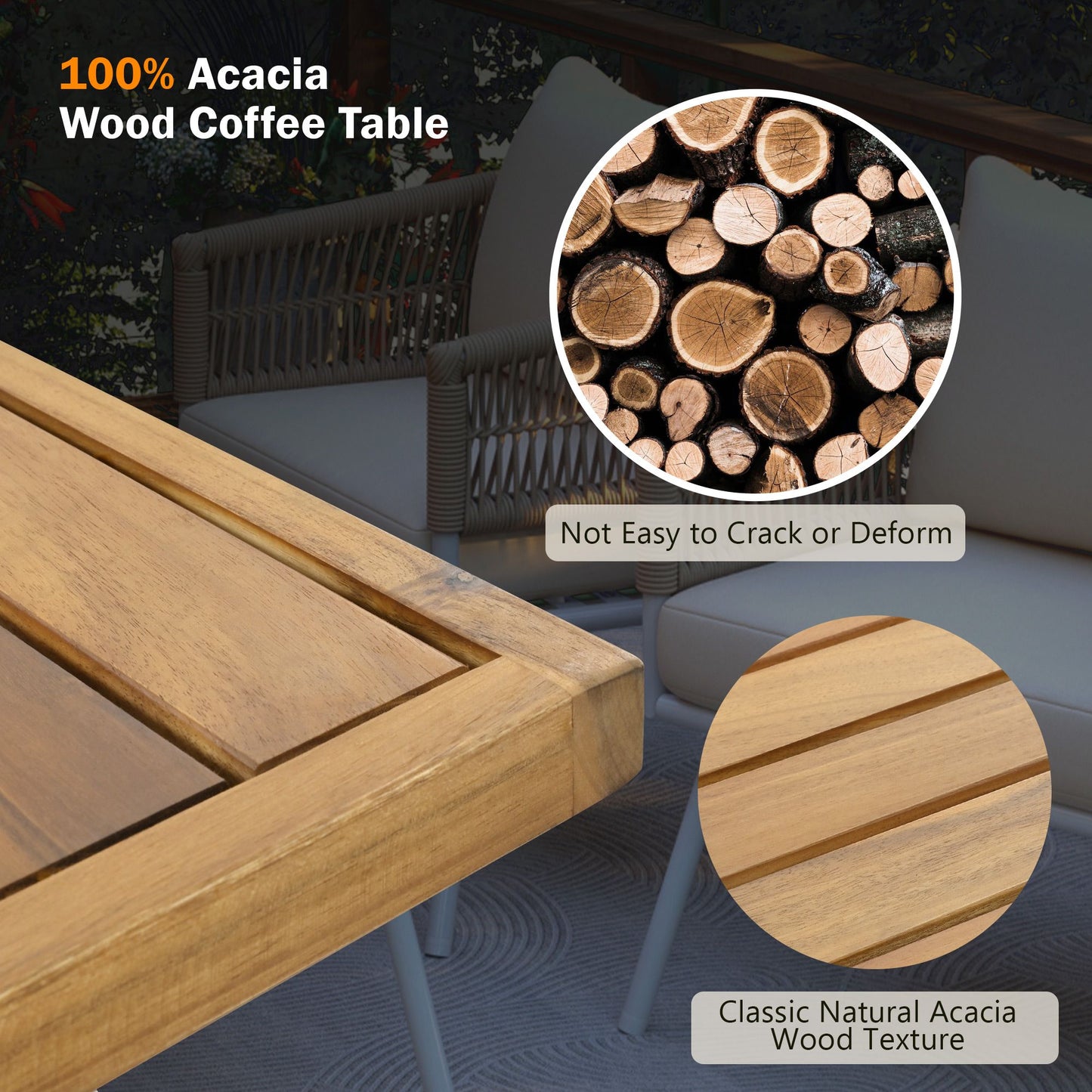4-Piece Patio Furniture Set, Outdoor Furniture with Acacia Wood Table, Patio Conversation Set with Deep Seating & Thick Cushion for Backyard Porch Balcony - Discount Msrp