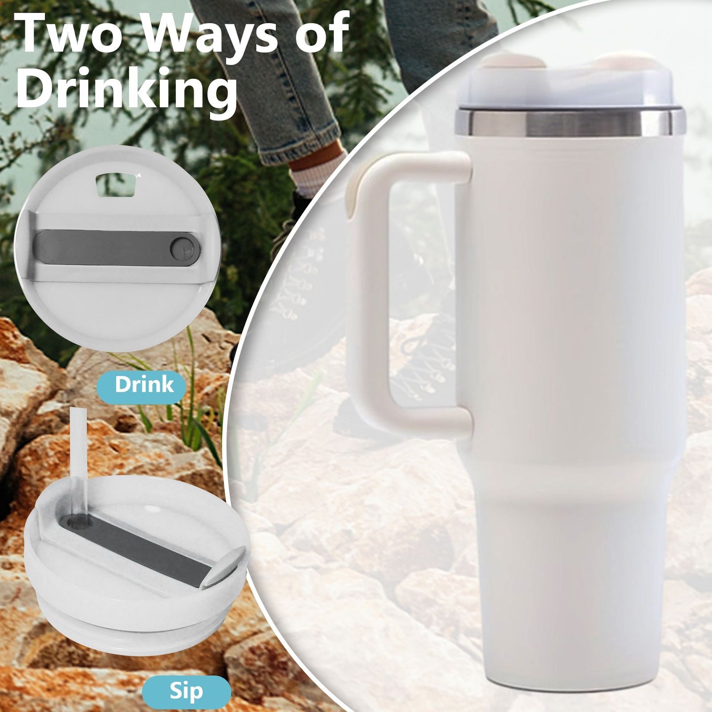 40oz V2 large capacity tumbler, With Handle And Straw Lid, Insulated Reusable Stainless Steel Water Bottles Travel Mug Coffee Cup car cup water cup For Men Women Outdoor Camping Driving, gift - Discount Msrp
