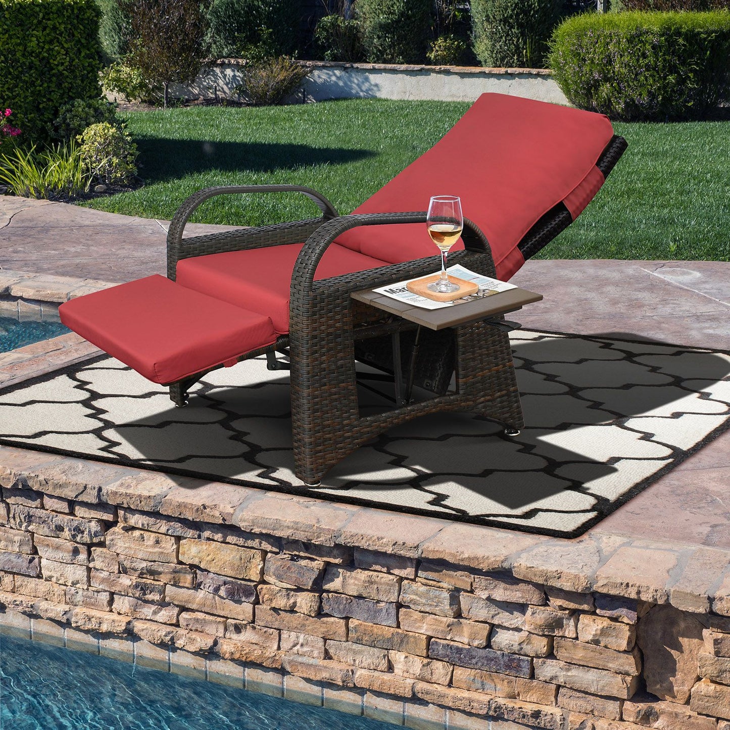 Outdoor Adjustable Wicker Recliner with Flip Table - Discount Msrp
