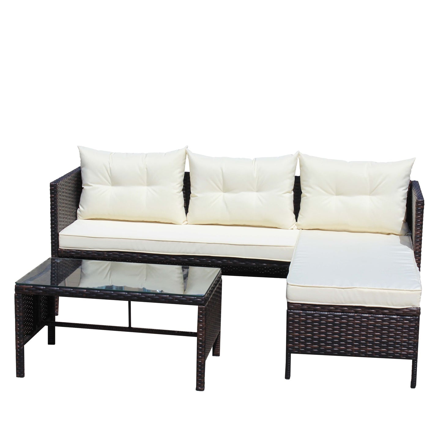 Outdoor patio Furniture sets 3 piece Conversation set wicker Ratten Sectional Sofa With Seat Cushions(Beige Cushion) - Discount Msrp
