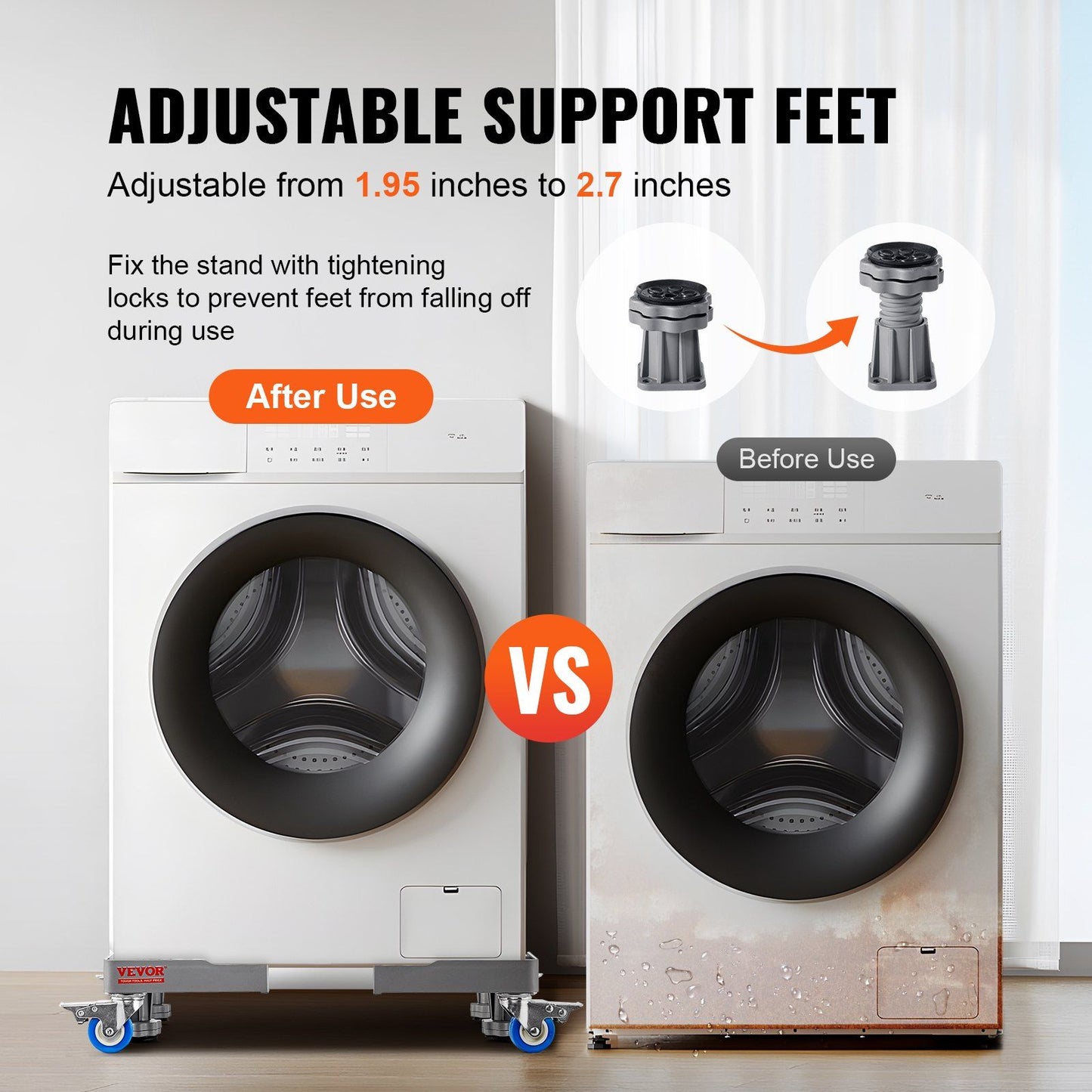 VEVOR Mini Fridge Stand, 400 lbs Load, 4 Strong Feet, 4 Locking Swivel Wheels, Washer and Dryer Pedestal, Multi-Functional Adjustable Base for Washing Machine, and Refrigerator, Universal Mobile Base - Discount Msrp