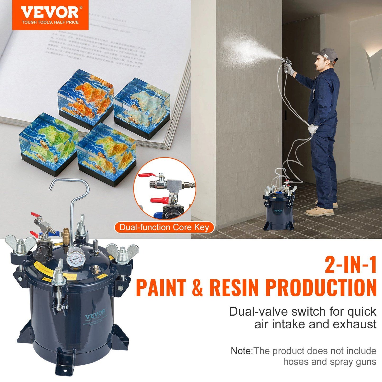 VEVOR 10L/2.5gal Spray Paint Pressure Pot Tank, 70PSI Max Air Paint Pressure Pot, Metal Rack and Leak Repair Sealant for Industry Home Decor Architecture Construction Automotive Painting - Discount Msrp