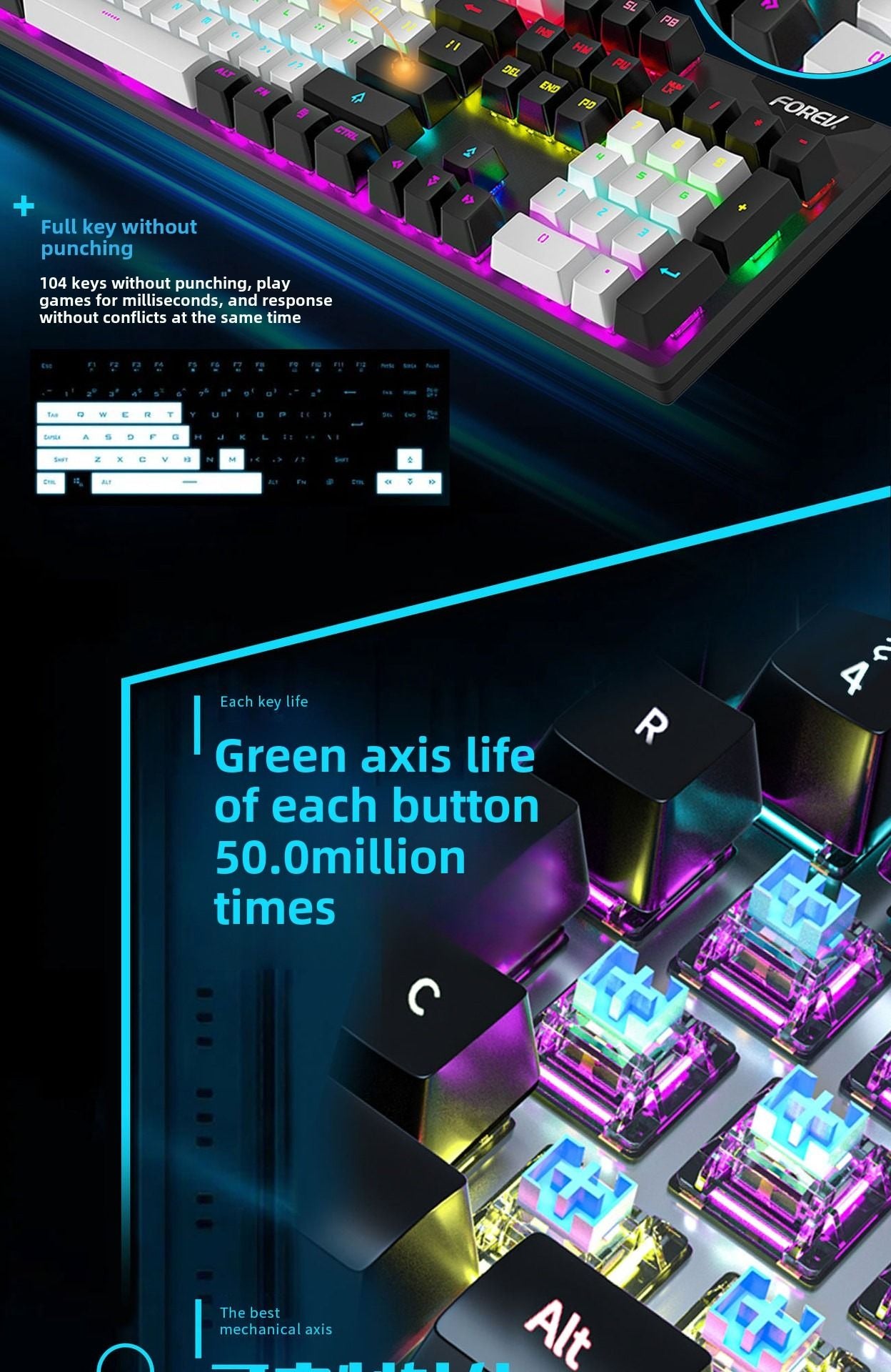 Wired Mechanical KeyboardGaming KeyboardMechanical KeyboardLuminous BacklightPlug and PlayGreen Axis Mechanical Keyboard - Discount Msrp