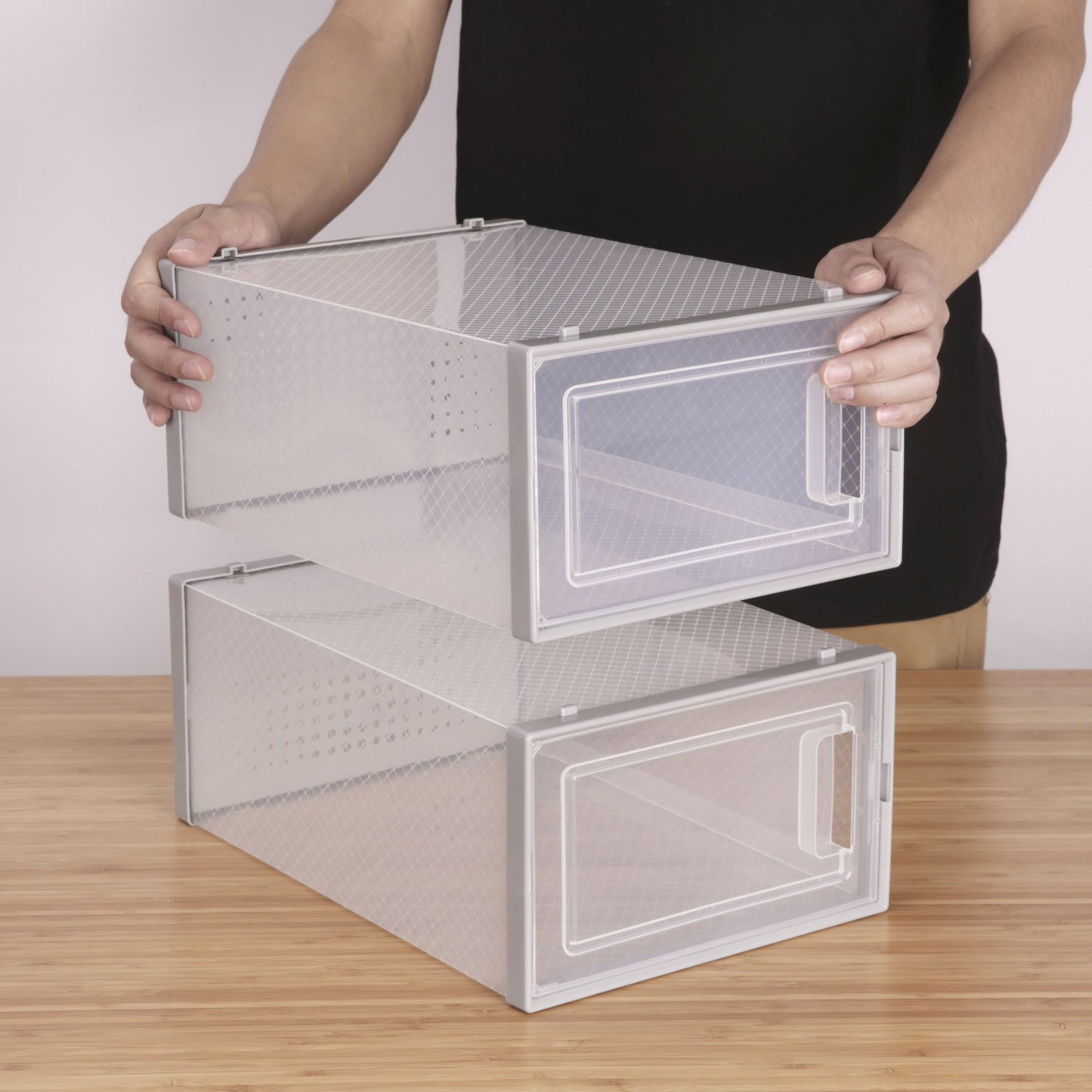 Set of 12 Stackable Clear Plastic Transparent Shoe Storage Box in Home - Discount Msrp