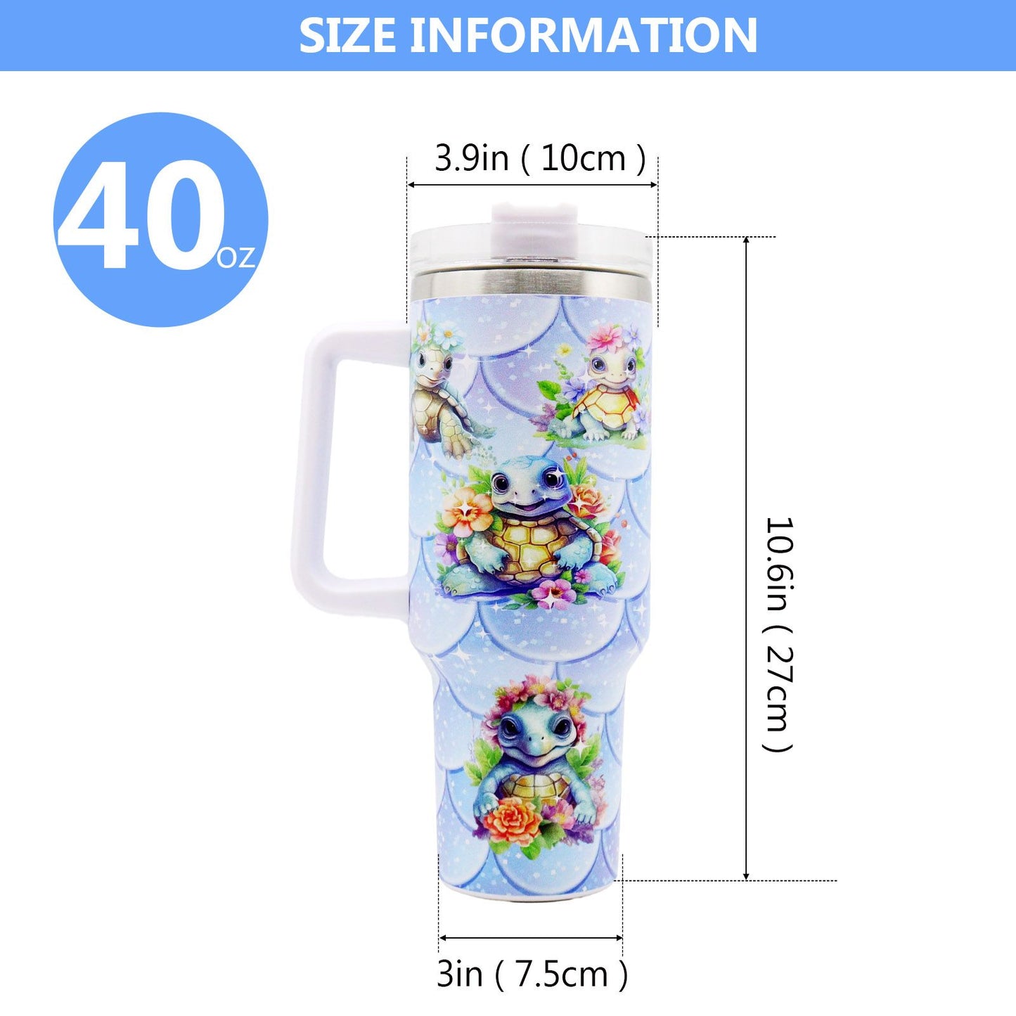 1pc 40oz Water Bottles,5D Little Turtle Series Tumbler,Large Capacity Stainless Steel Tumbler Insulation Cup With Lid And Straw For Women,Camping,Driving,skiing,Thermocoolers.Best Gift - Discount Msrp