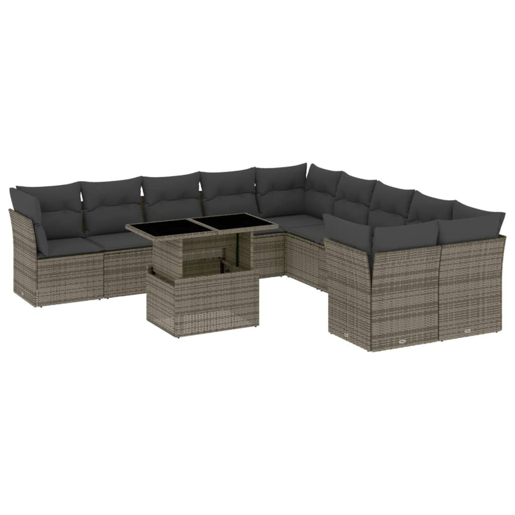 Garden Sofa Set Grey PE rattan, Powder-coated steel, Tempered glass - Discount Msrp