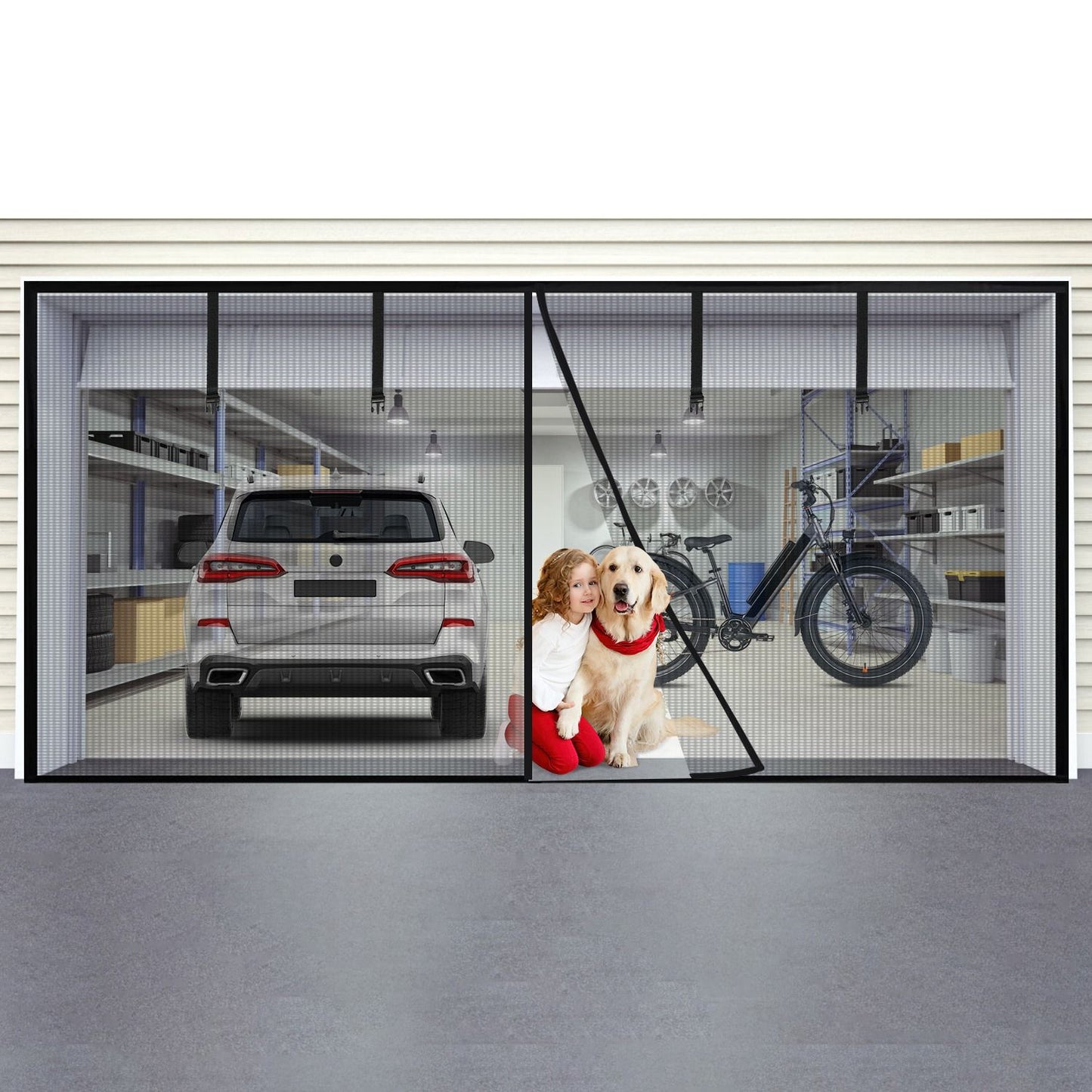 Magnetic Garage Door Screen Single-Car Garage Screen Mesh Fiberglass Garage Net with Magnetic Closure 4 Buckle Straps for One Cars - Discount Msrp