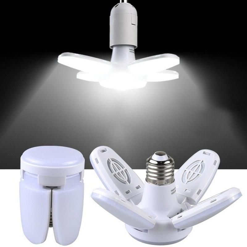 1pc E27 LED Bulb Fan Blade Timing Lamp AC85-265V 28W Foldable Led Light Bulb Ceiling Light For Home - Discount Msrp