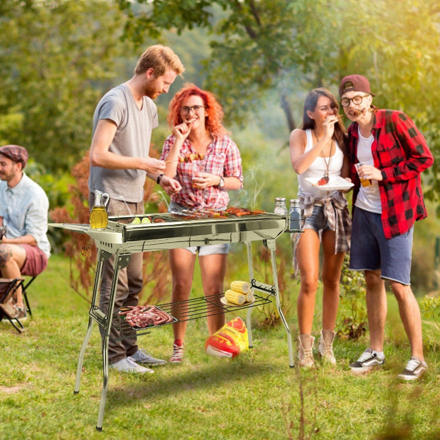 Foldable BBQ Grill Portable Charcoal Barbeque Grill Stainless Steel BBQ Grill For Picnic Camping Backyard Cooking - Discount Msrp
