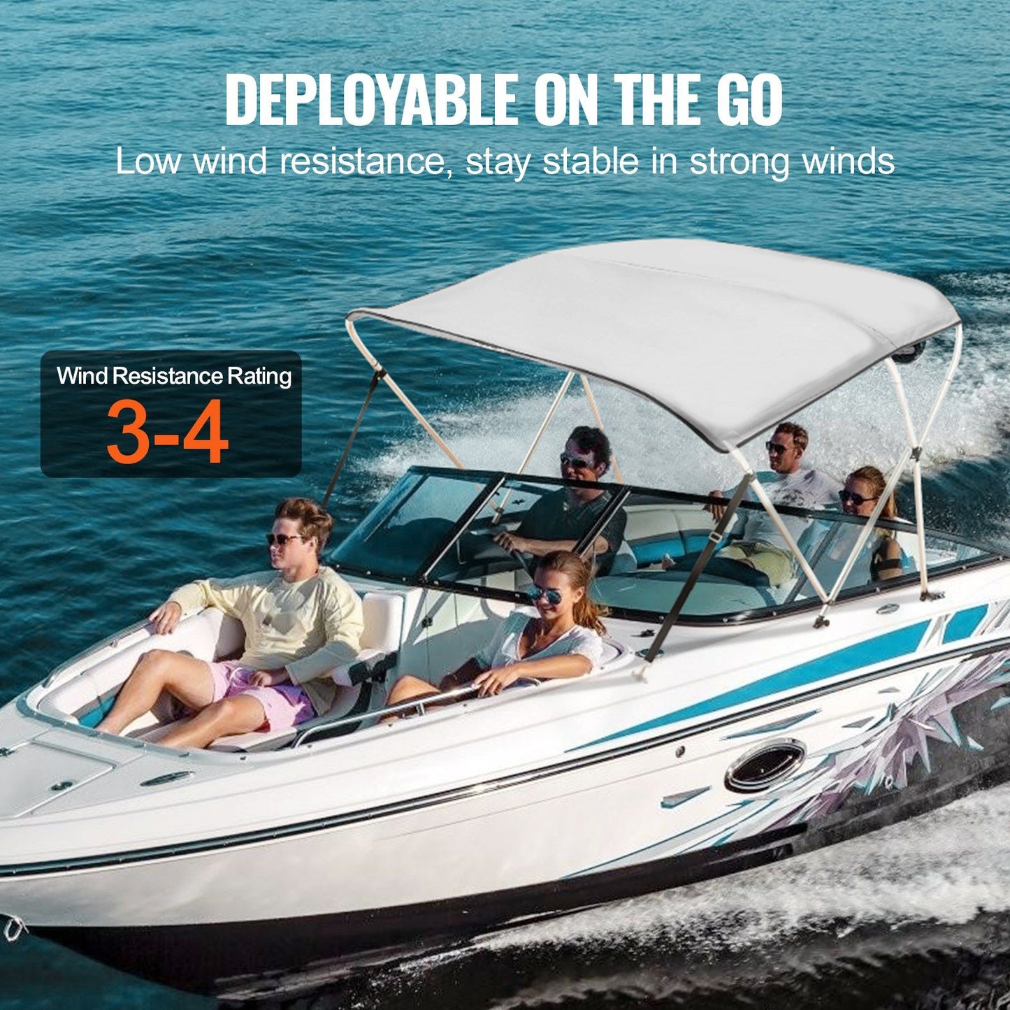 VEVOR 3 Bow Bimini Top Boat Cover, 900D Polyester Canopy with 1" Aluminum Alloy Frame, Waterproof and Sun Shade, Includes Storage Boot, 4 Straps, 2 Support Poles, 6'L x 46"H x 61"-66"W, Light Grey - Discount Msrp