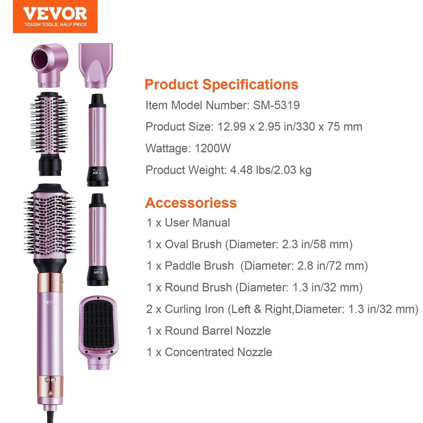 VEVOR Hair Dryer Brush 6-in-1 Multi Hair Styler for Volumizing Styling Curling - Discount Msrp