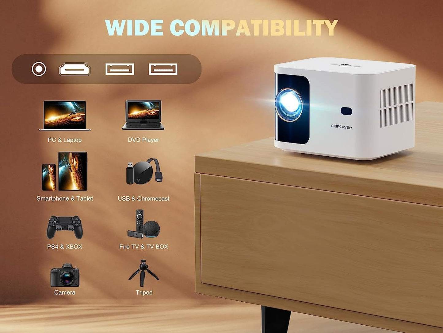 5G WiFi Mini Bluetooth Projector 4K Support, 300 ANSI HD 1080P Portable Video Projector, ±40° Vertical Keystone|Zoom|Timer, DBPOWER Smartphone Projector Outdoor Movie for PC/TV(White) - Discount Msrp