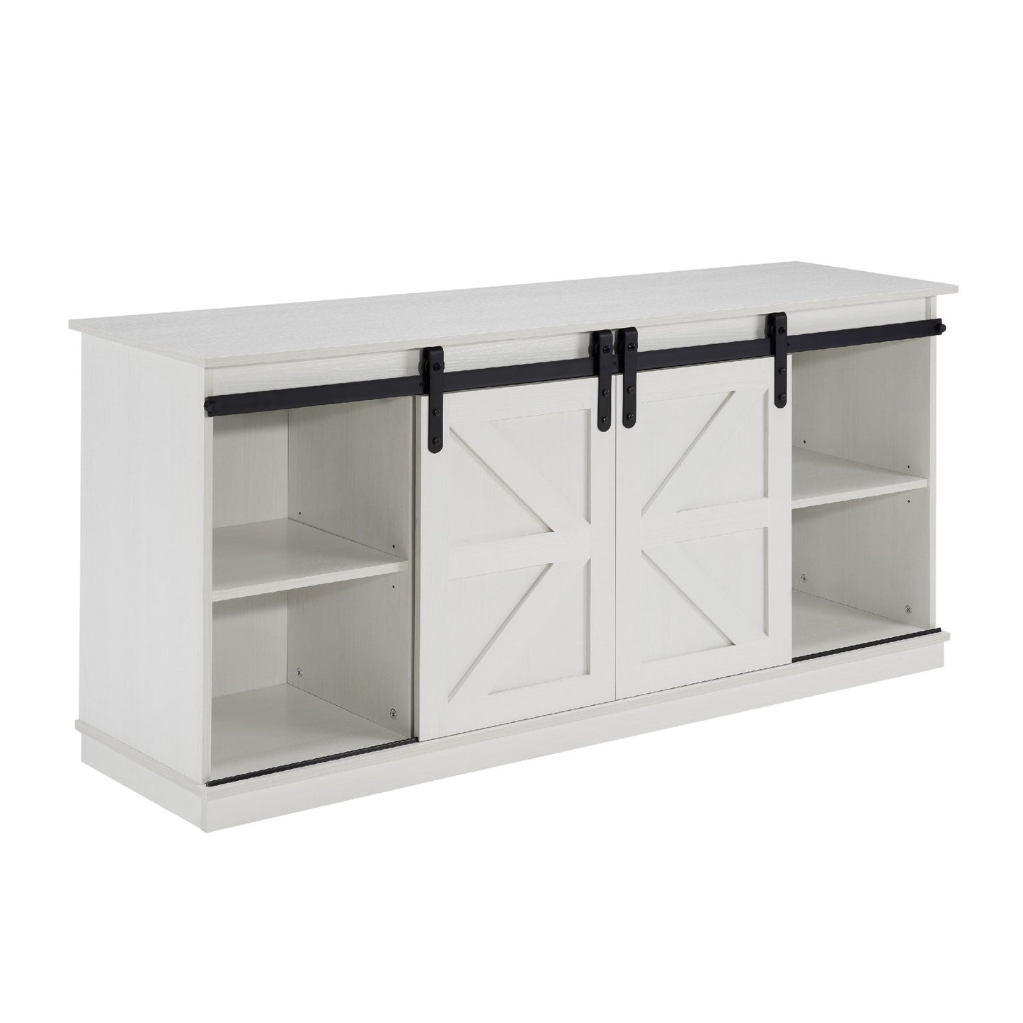 58" Farmhouse TV Stand and Entertainment Center for Televisions up to 65 Inchs,with Sliding Barn Doors and Storage Cabinets,White - Discount Msrp