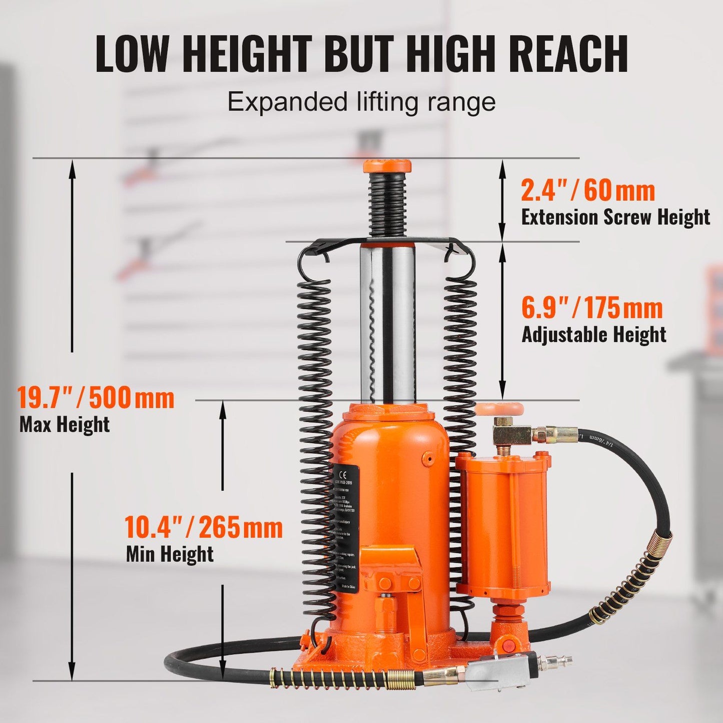 VEVOR Air Hydraulic Bottle Jack, 20 Ton/40000 LBS All Welded Bottle Jack, 10.4-19.7 inch Lifting Range, Manual Handle and Air Pump, for Car, Pickup, Truck, RV, Auto Repair, Industrial Engineering - Discount Msrp