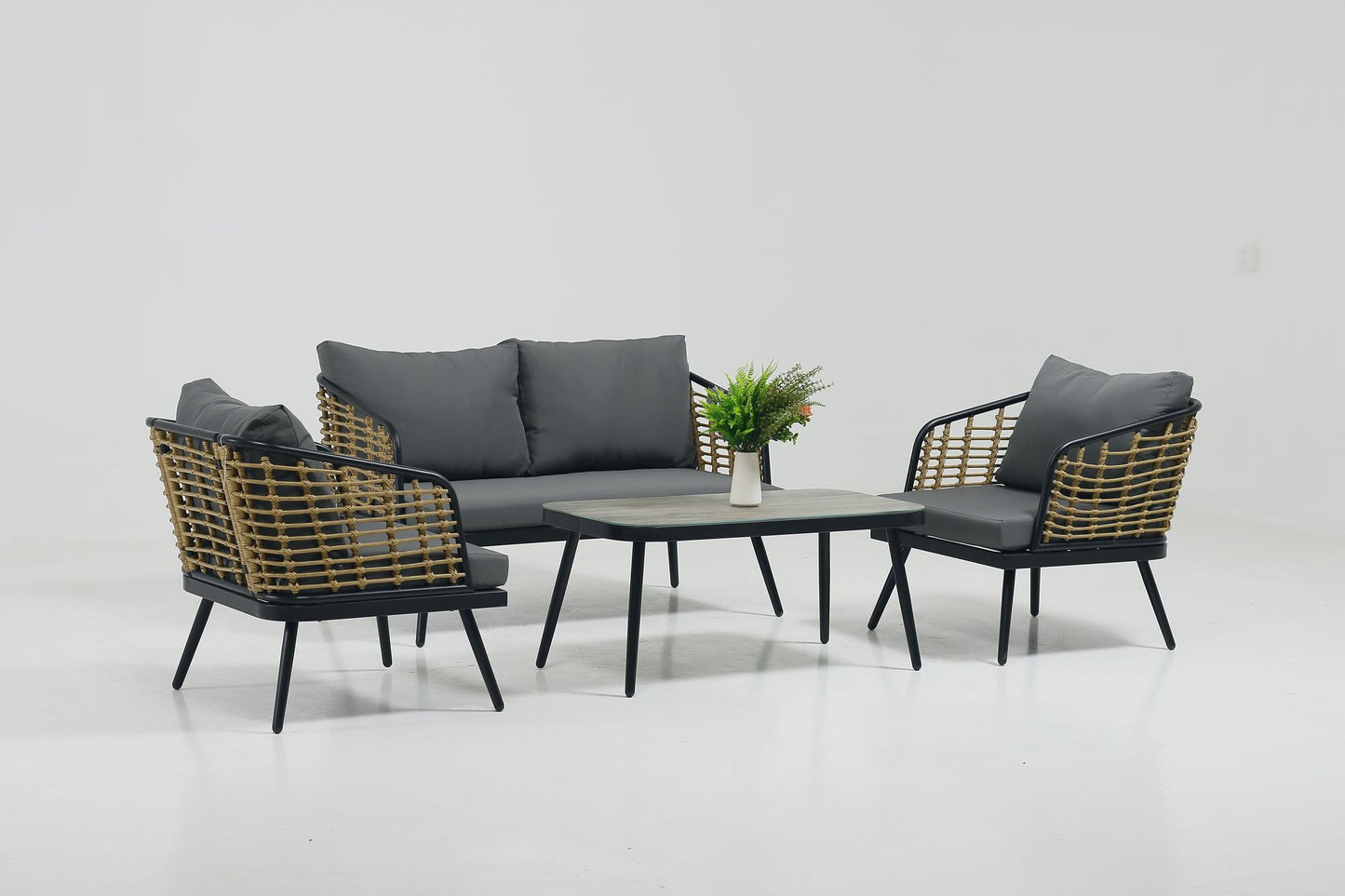 4 Pieces Patio Furniture Set, PE Rattan Wicker 4 Pcs Outdoor Sofa Set w/Washable Cushion and Tempered Glass Tabletop, Conversation Furniture for Garden Poolside Balcony - Discount Msrp