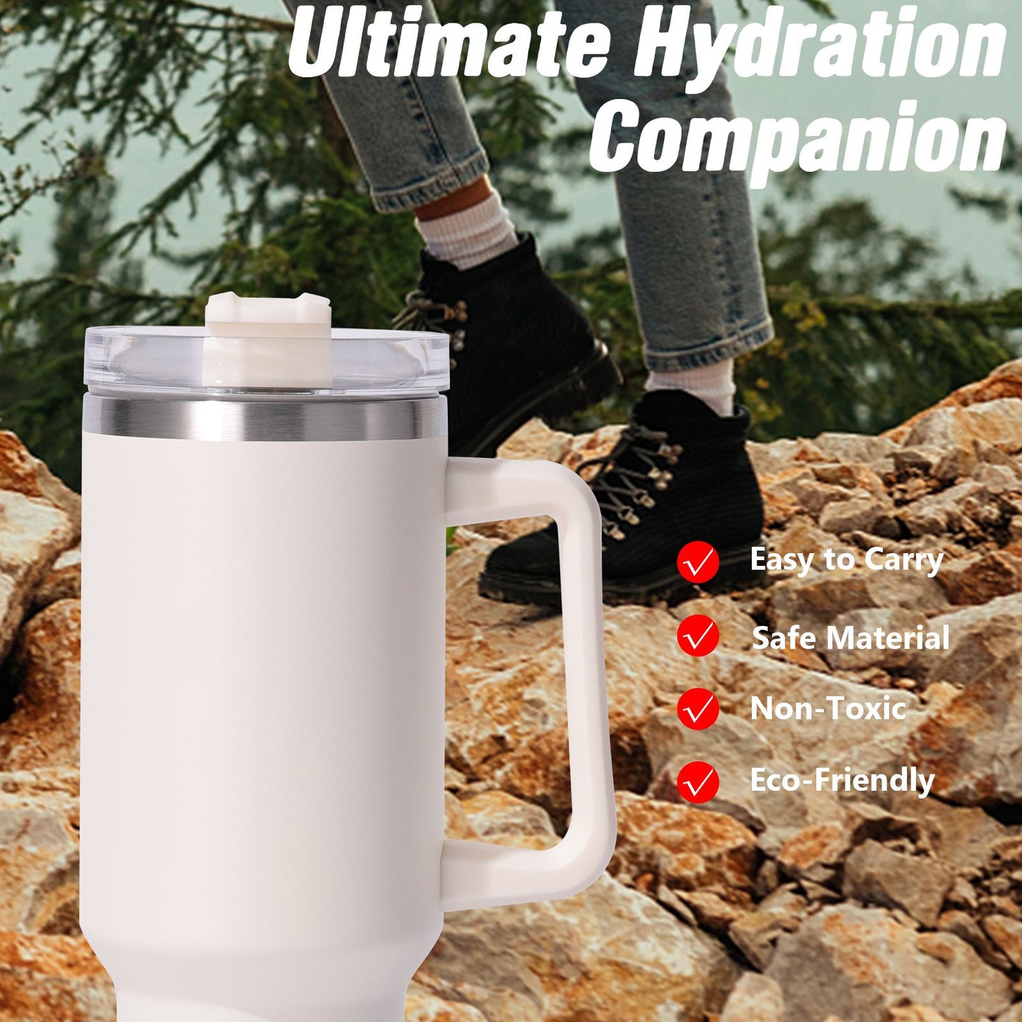 40oz large capacity tumbler, With Handle And Straw Lid, Insulated Reusable Stainless Steel Water Bottles Travel Mug Coffee Cup car cup water cup For Men Women Outdoor Camping Driving, gift - Discount Msrp