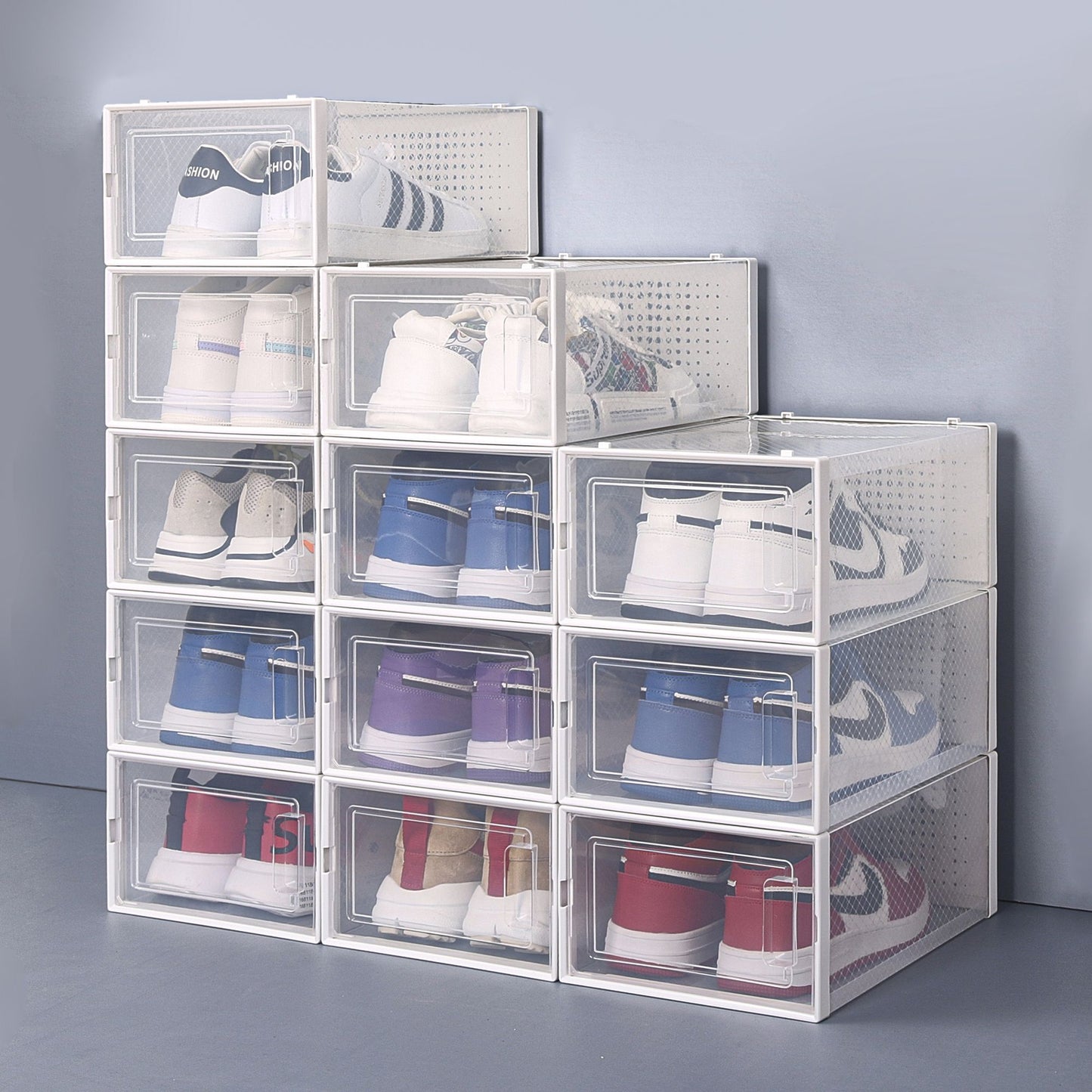 Set of 12 Stackable Clear Plastic Transparent Shoe Storage Box in Home - Discount Msrp
