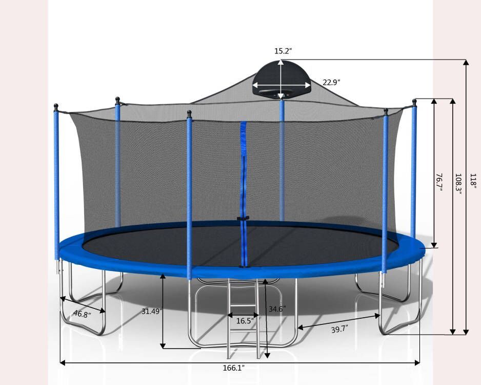 14FT Trampoline for Adults & Kids with Basketball Hoop, Outdoor Trampolines w/Ladder and Safety Enclosure Net for Kids and Adults - Discount Msrp