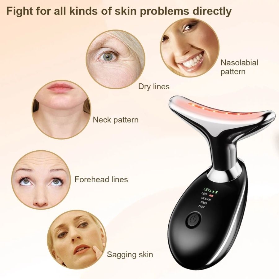 Face and Neck Massager 3 Colors EMS Beauty Device Lifting Tighten Facial Massagers Wrinkle Remover Reduce Double Chin Devices for Woman - Discount Msrp