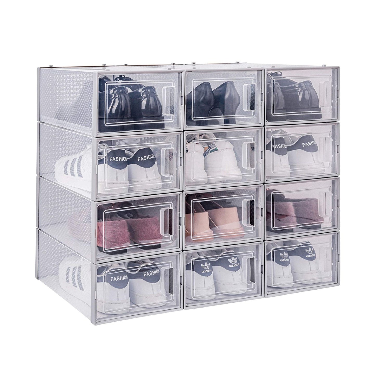 Set of 12 Stackable Clear Plastic Transparent Shoe Storage Box in Home - Discount Msrp