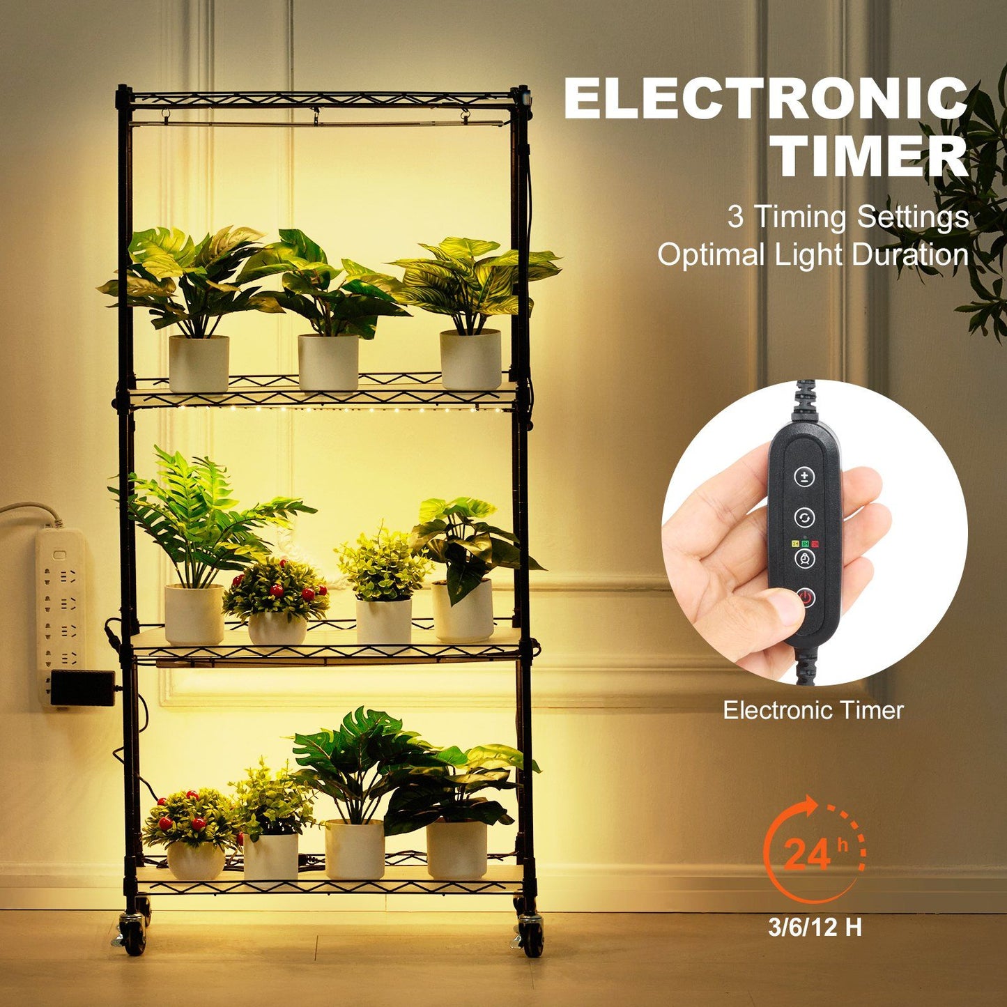 VEVOR Plant Stand with Grow Light, 4-Tier Plant Shelf with 45W Full Spectrum Grow Light, 3 Mode Plant Light with Timer and Wheel for Seed Starting, Metal Grow Light Shelf for Indoor Plants - Discount Msrp