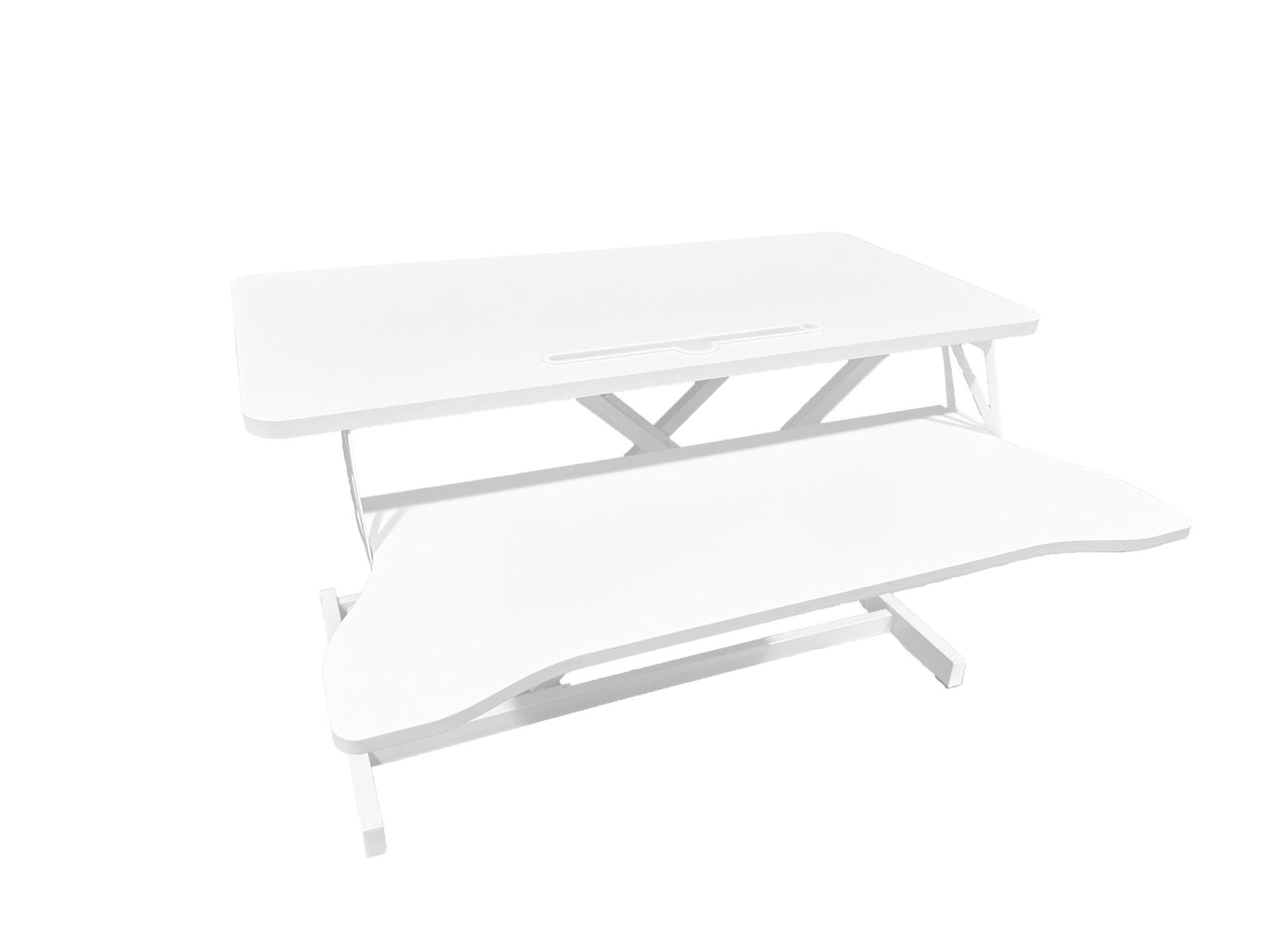 32 Inch Desk Converter, Height Adjustable Sit to Stand Riser, Dual Monitor and Laptop Workstation with Wide Keyboard Tray, White - Discount Msrp