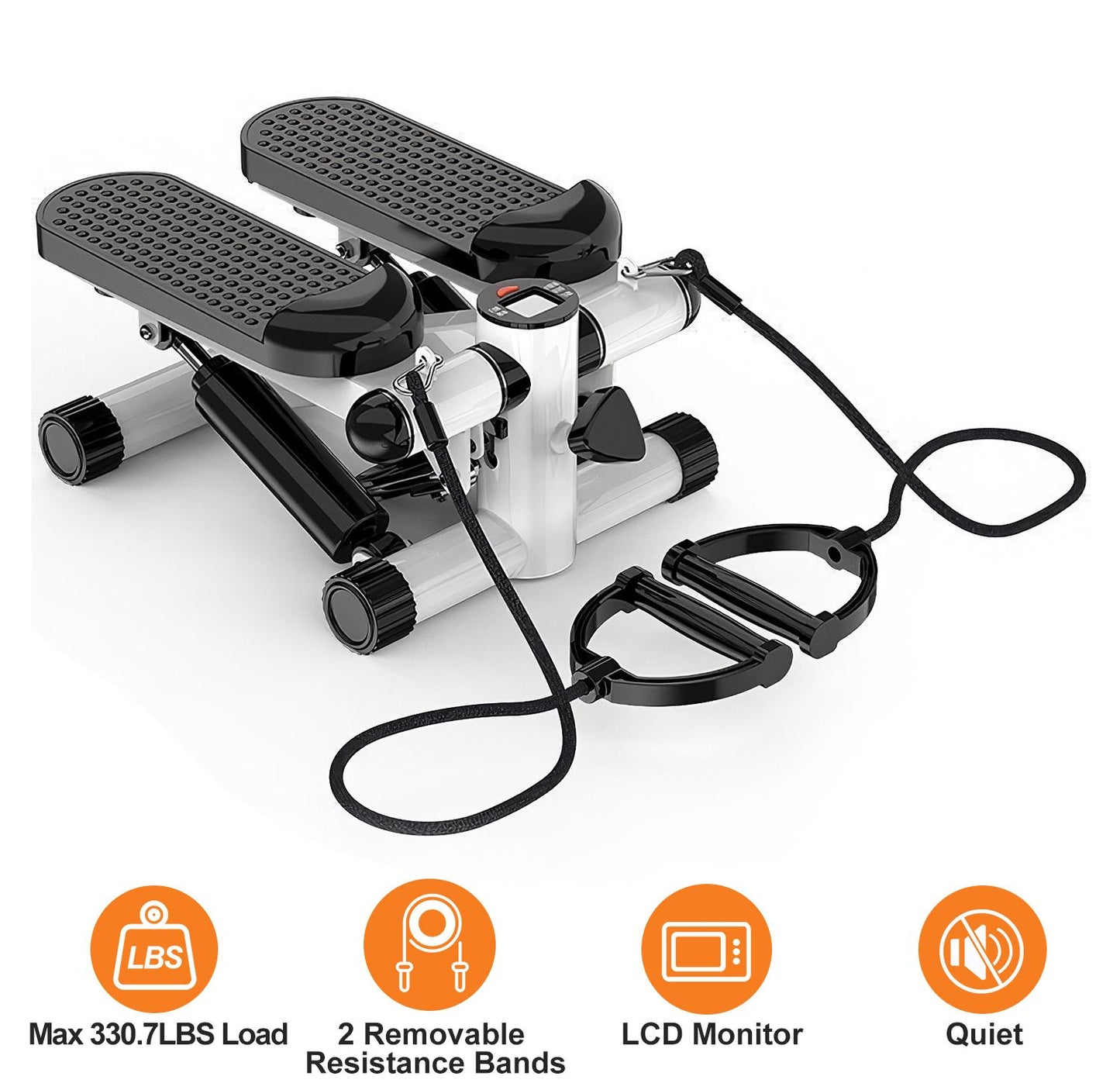 Stepper for Exercise Mini Fitness Stepper with 2 Resistance Bands LCD Monitor Max 330.7LBS Load Stair Stepper Quiet Stepper - Discount Msrp