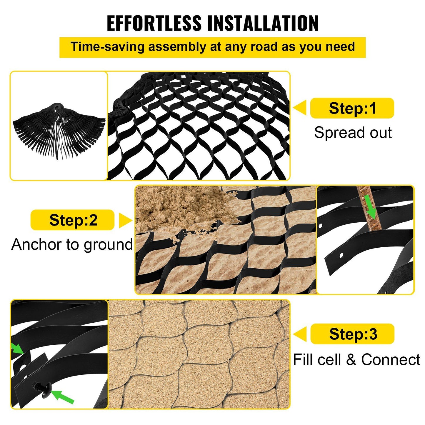 VEVOR Ground Grid, 1885 lbs per Sq Ft Load Geo Grid, 2" Depth Permeable Stabilization System for DIY Patio, Walkway, Shed Base, Light Vehicle Driveway, Parking Lot, Grass, and Gravel - Discount Msrp