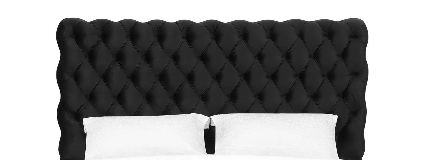 1pc Contemporary Upholstered Queen Bed Tufted Headboard and Footboard Bedroom Furniture Black - Discount Msrp