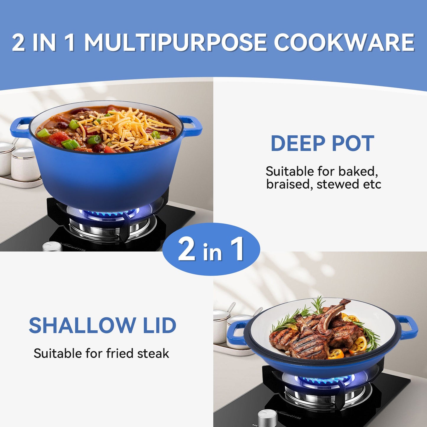Enameled Cast Iron Dutch Oven with Serving Lid + ENCLOSED THERMAL CIRCLE Design - Discount Msrp